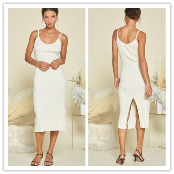 Crescent Kimmy Knit Sleeveless Midi Dress Ivory Size L NWT - Picture 2 of 5